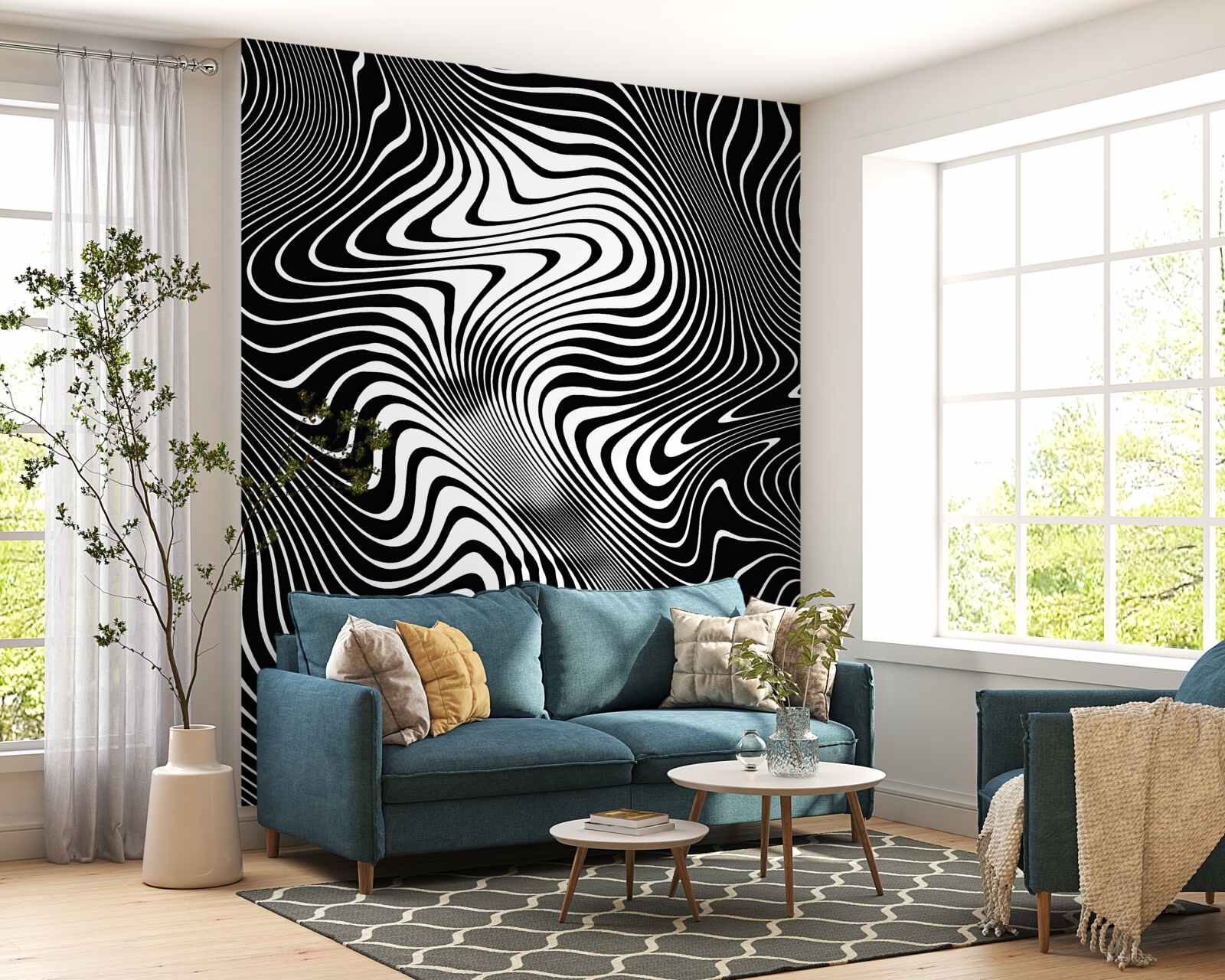 Papier peint Image d'une fille avec des contours abstraits