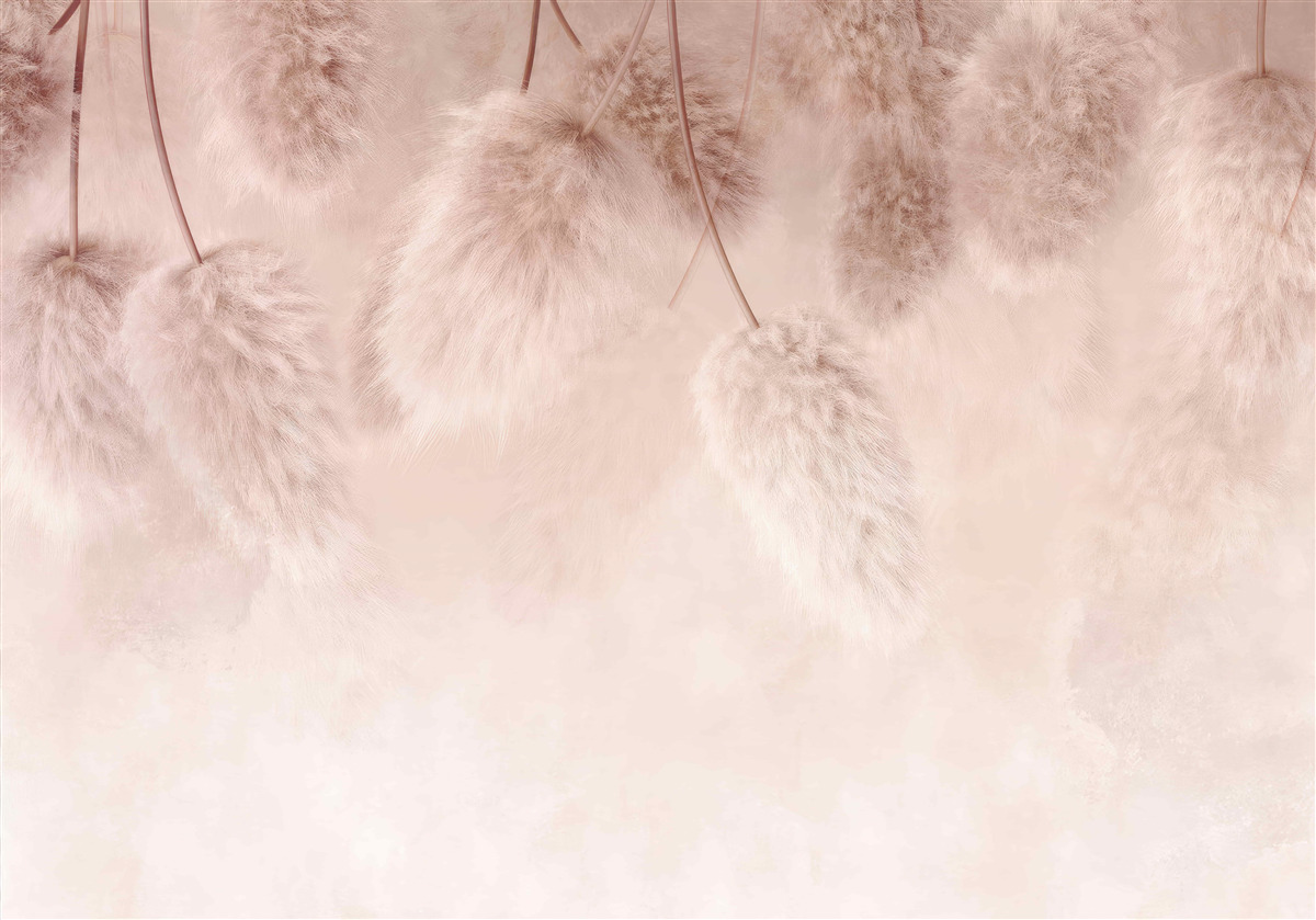 Papier peint fleurs séchées sur fond rose