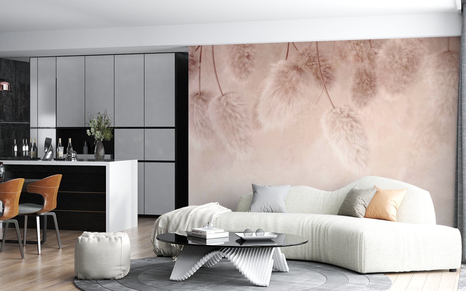 Papier peint fleurs séchées sur fond rose