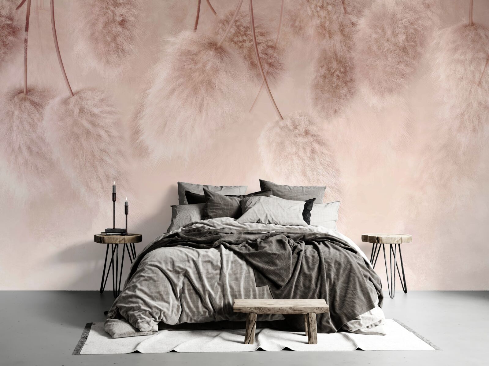 Papier peint fleurs séchées sur fond rose