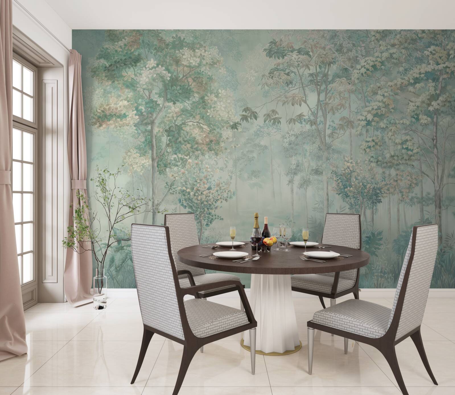 Papier peint forêt mystérieuse enveloppée de brume