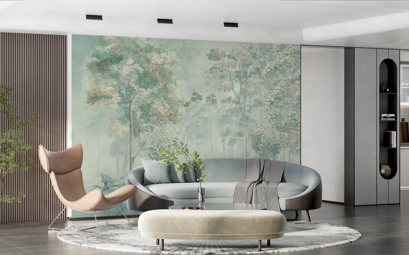 Papier peint forêt mystérieuse enveloppée de brume