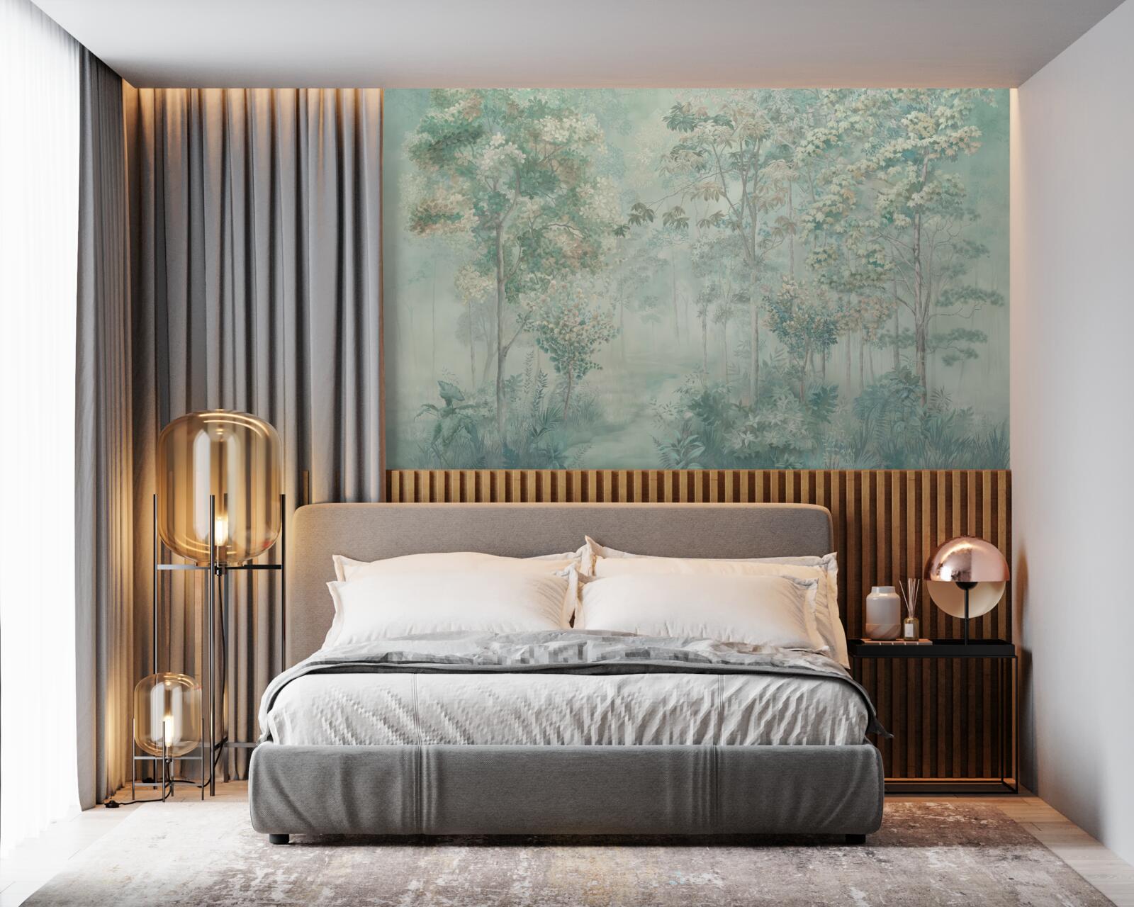 Papier peint forêt mystérieuse enveloppée de brume