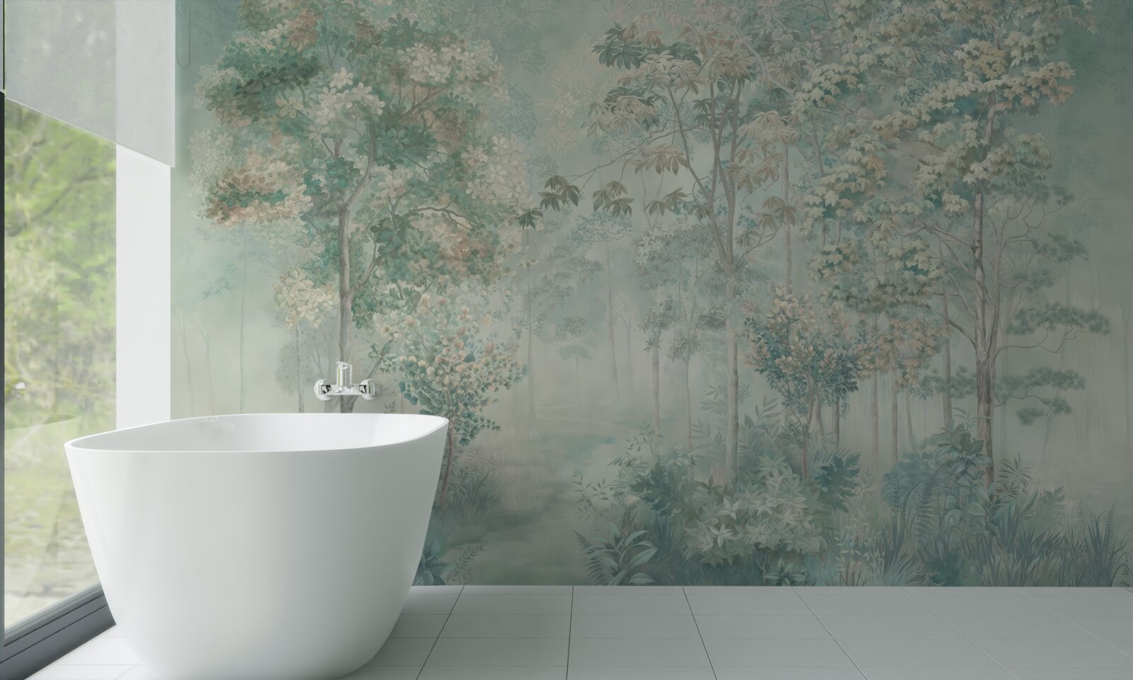 Papier peint forêt mystérieuse enveloppée de brume