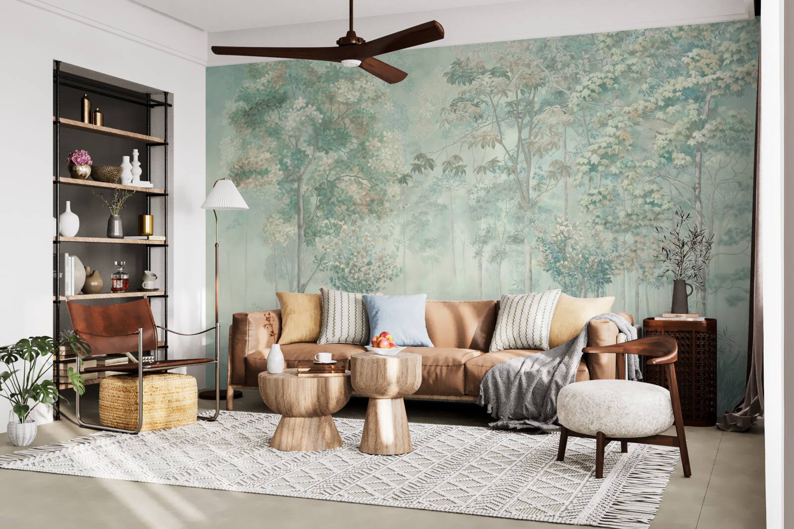 Papier peint forêt mystérieuse enveloppée de brume