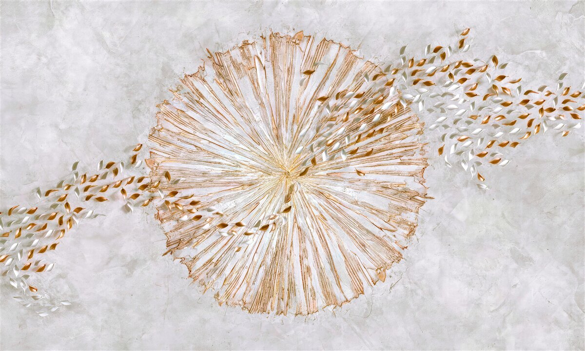 Papier peint cercle d'or et pétales flottants