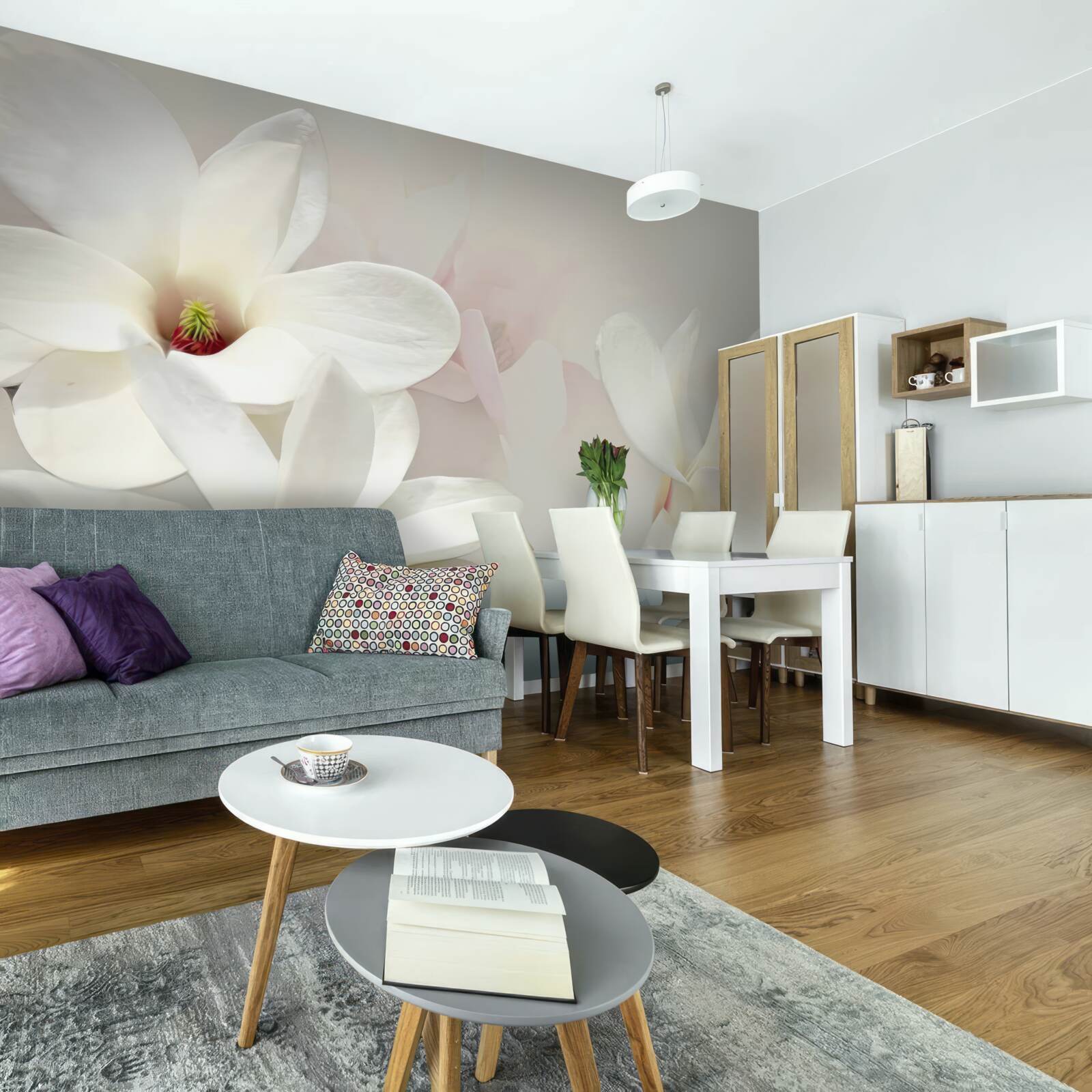 Papier peint grandes fleurs blanches en pleine floraison