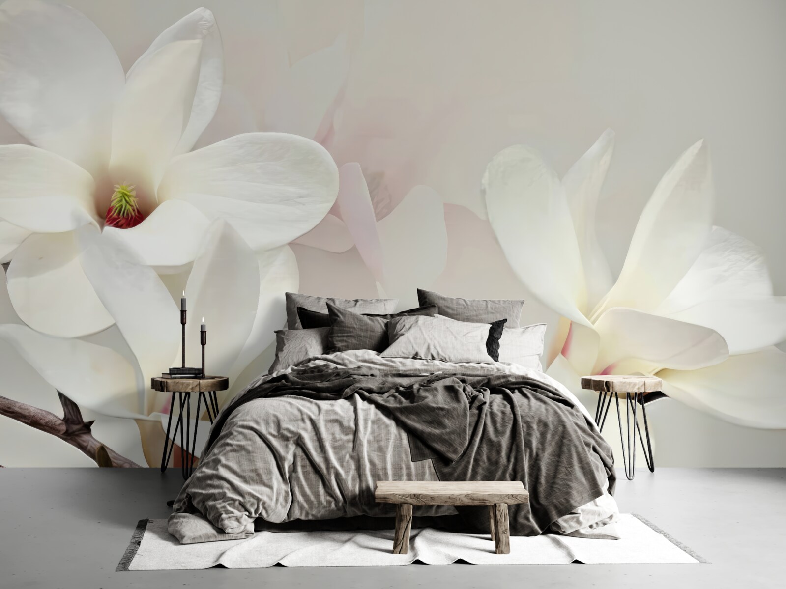 Papier peint grandes fleurs blanches en pleine floraison