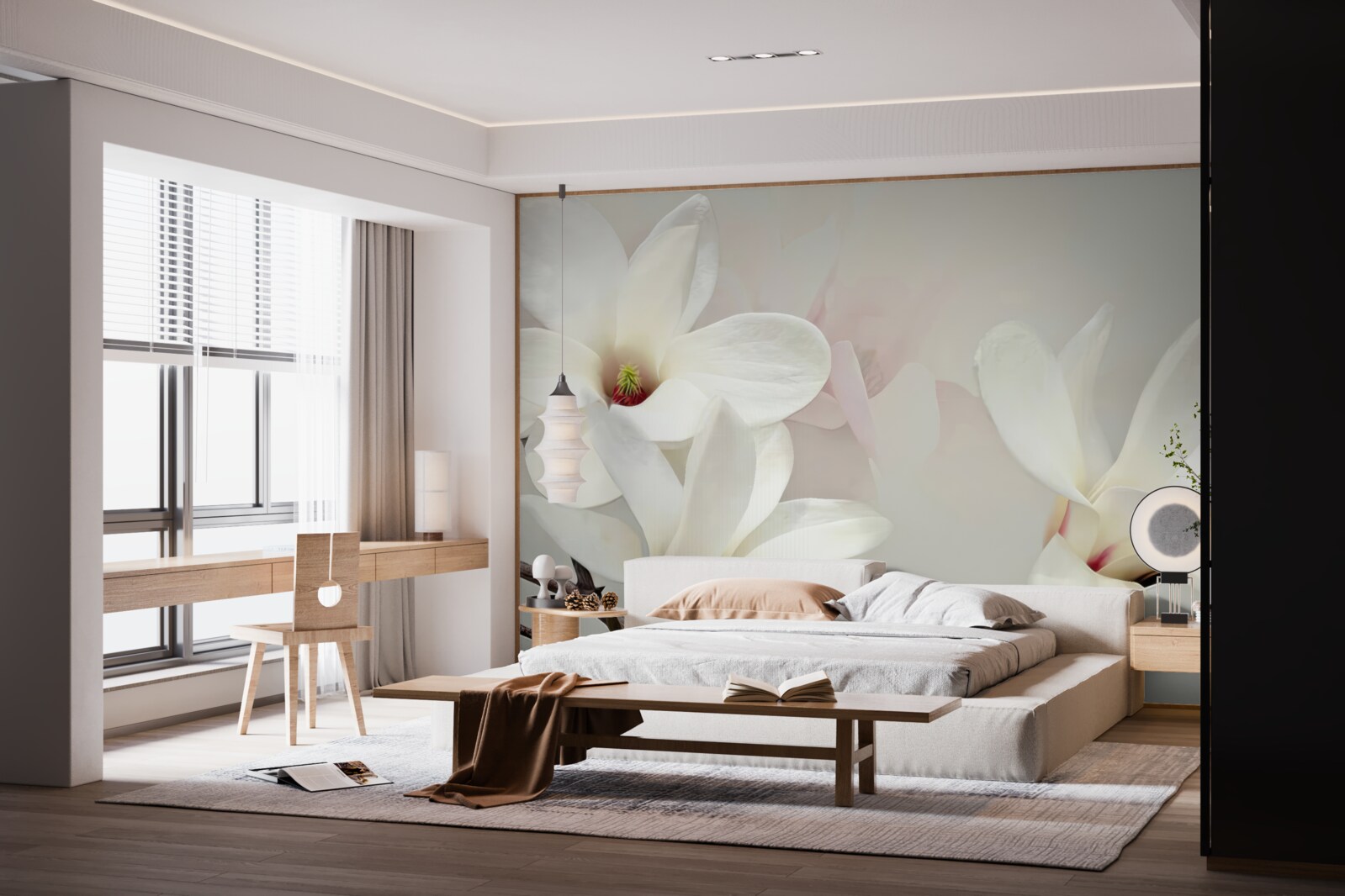 Papier peint grandes fleurs blanches en pleine floraison