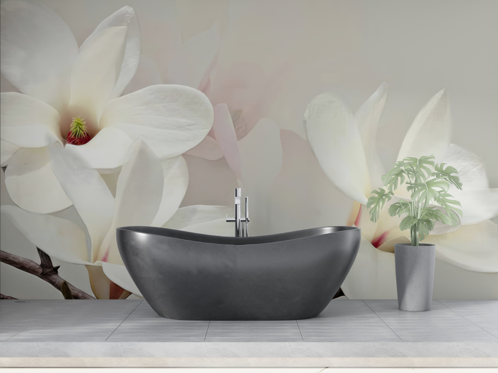 Papier peint grandes fleurs blanches en pleine floraison