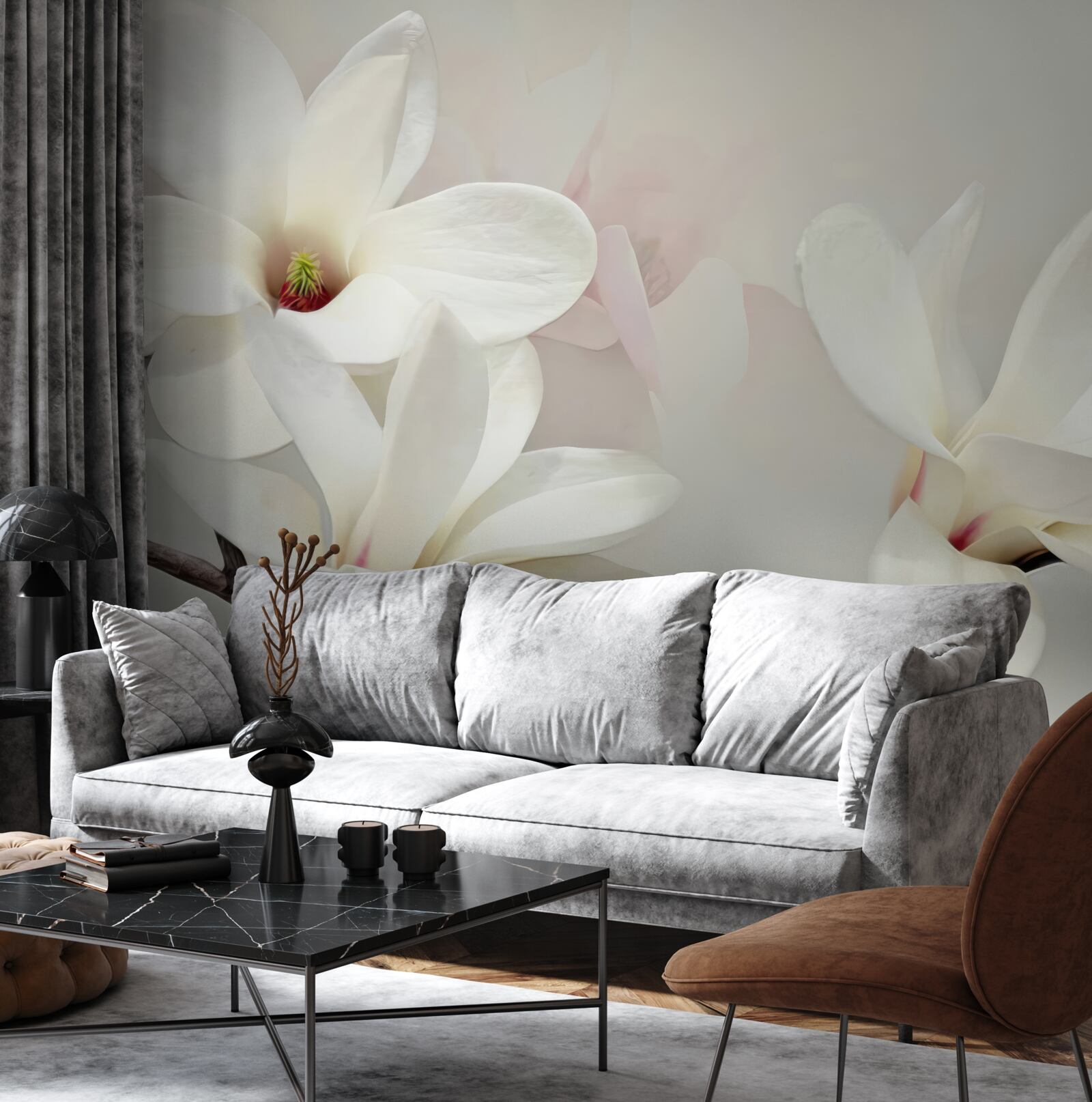 Papier peint grandes fleurs blanches en pleine floraison