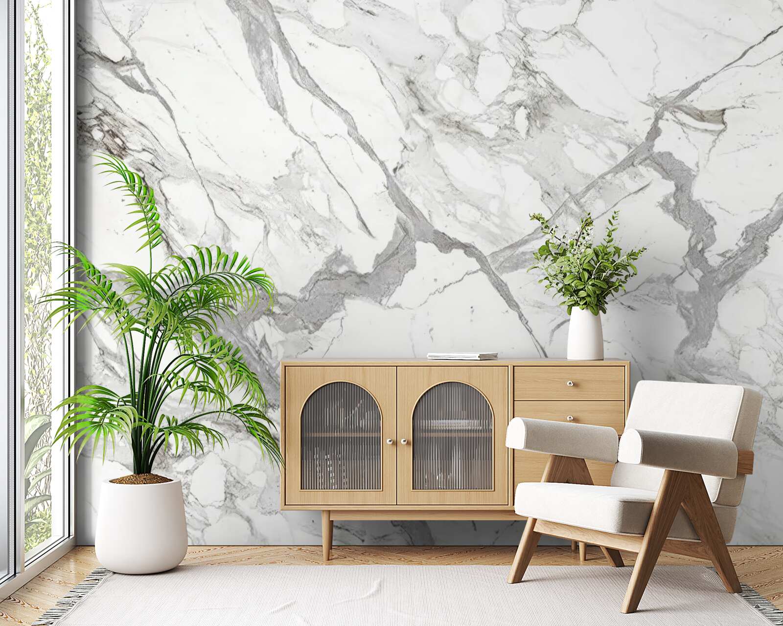 Papier peint marbre blanc teinté de gris