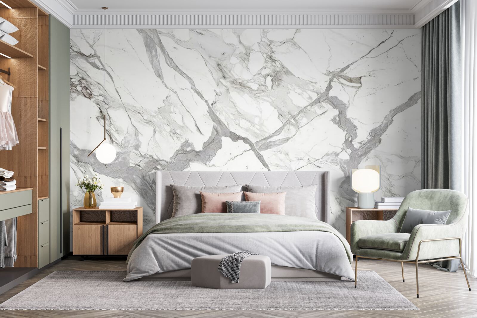 Papier peint marbre blanc teinté de gris