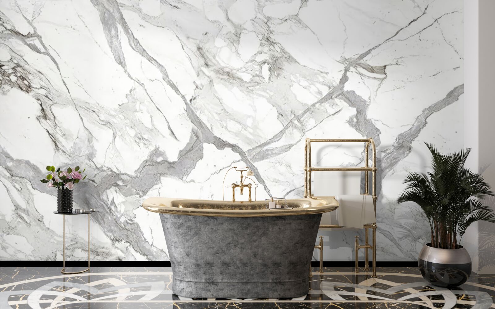 Papier peint marbre blanc teinté de gris