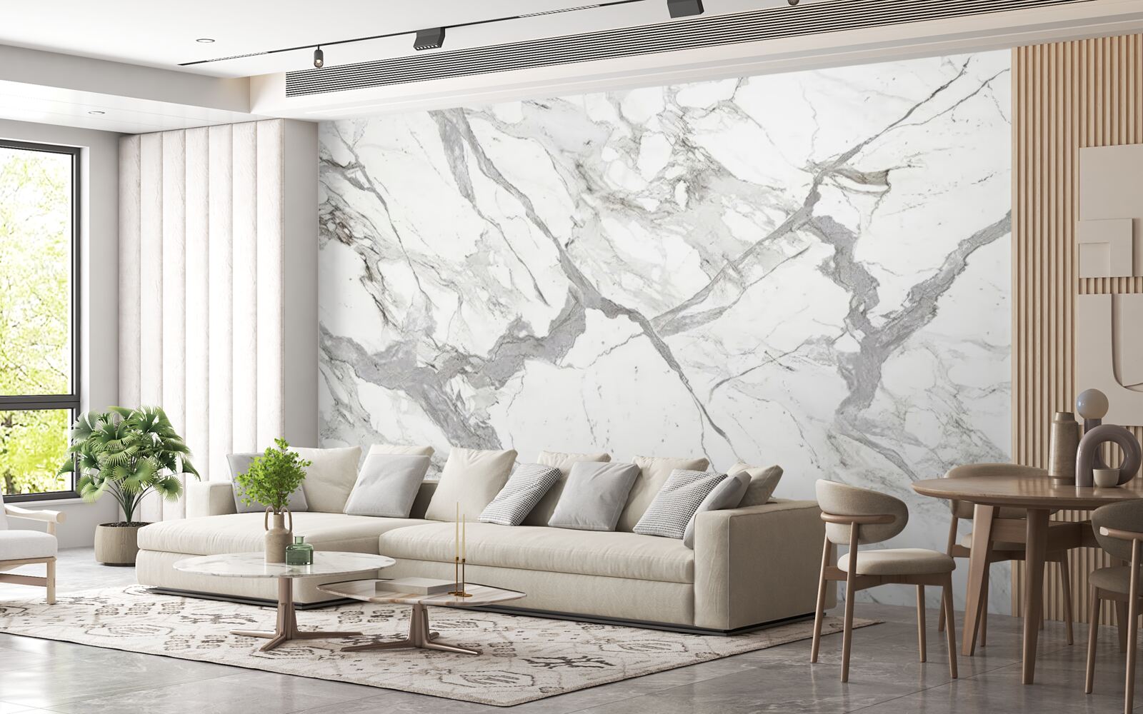 Papier peint marbre blanc teinté de gris