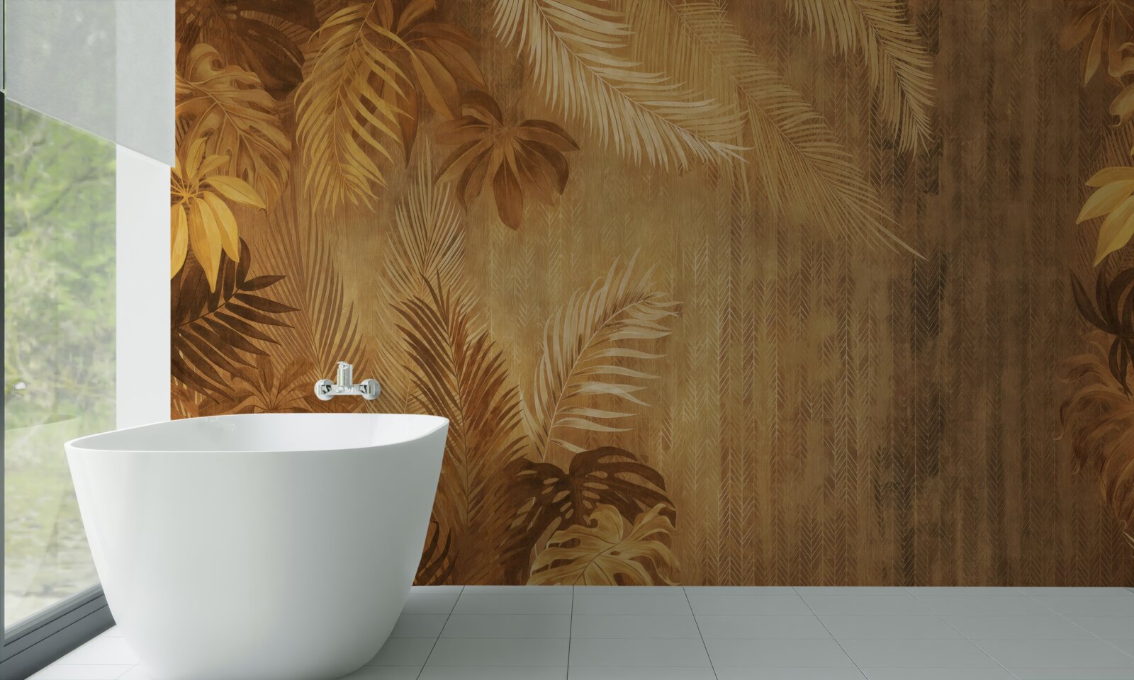 Papier peint feuilles brunes et mur