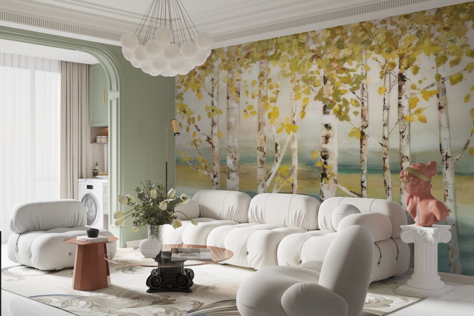 Papier peint des arbres aux feuilles jaunes se dressent près de l'eau