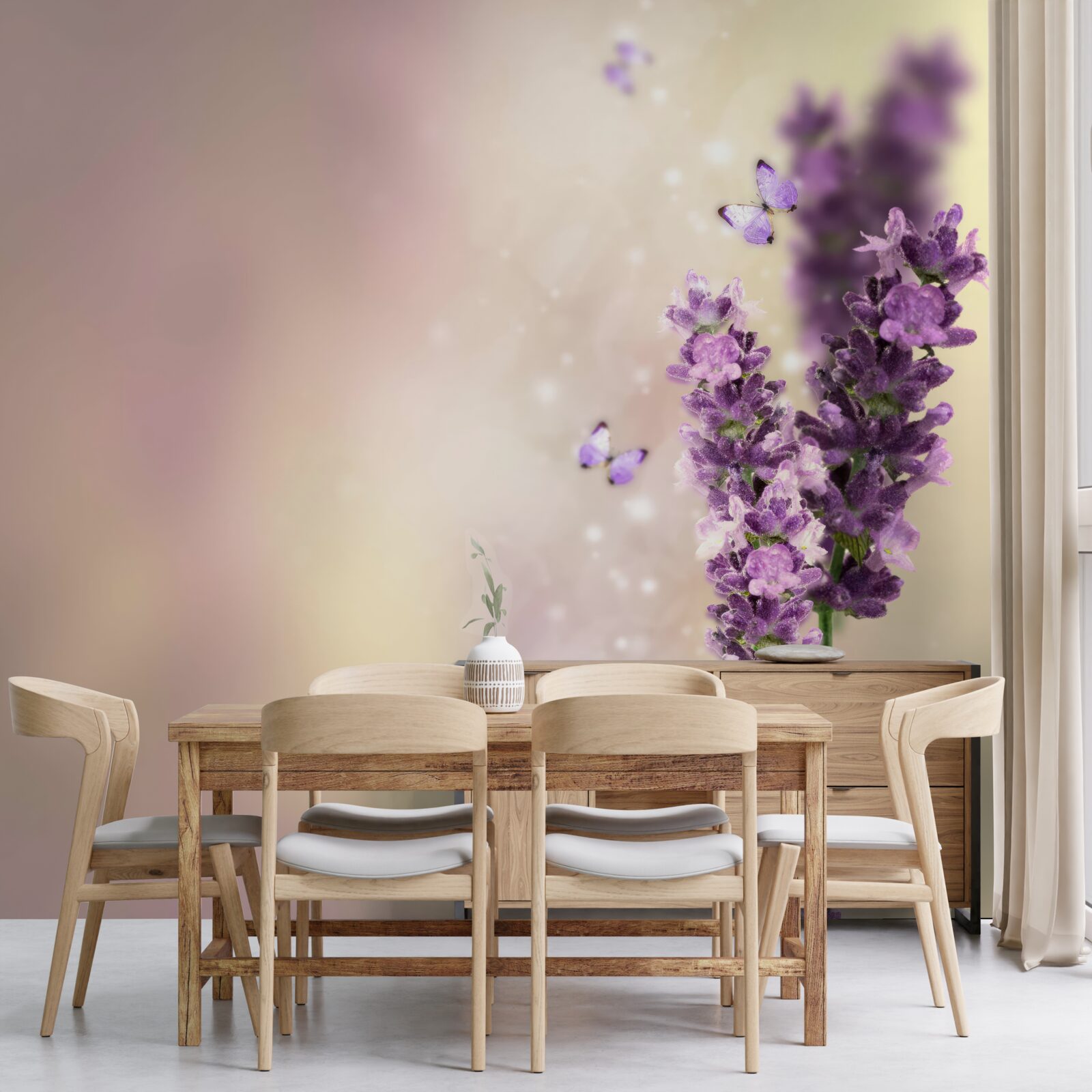 Papier peint la lavande entourée de papillons volants