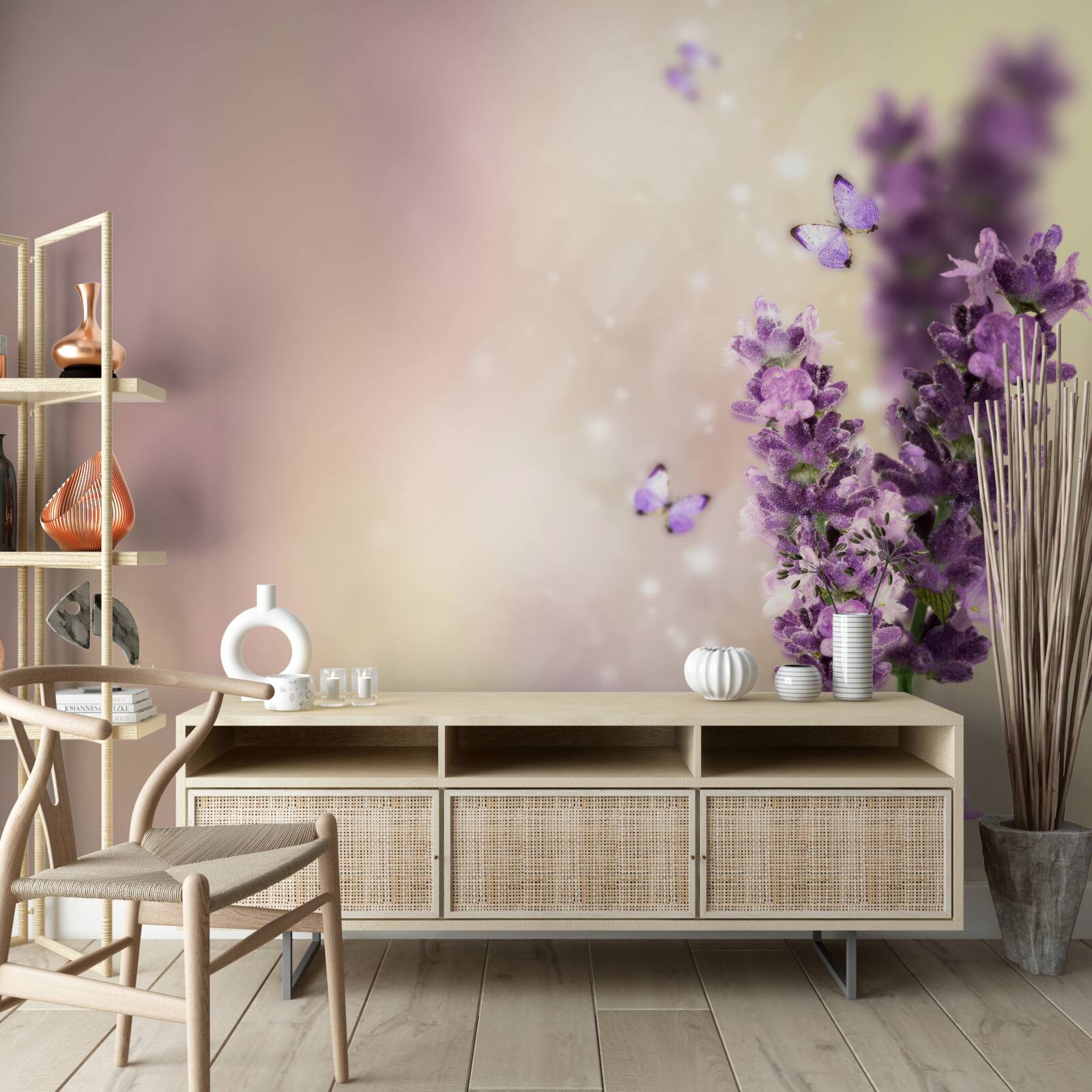 Papier peint la lavande entourée de papillons volants