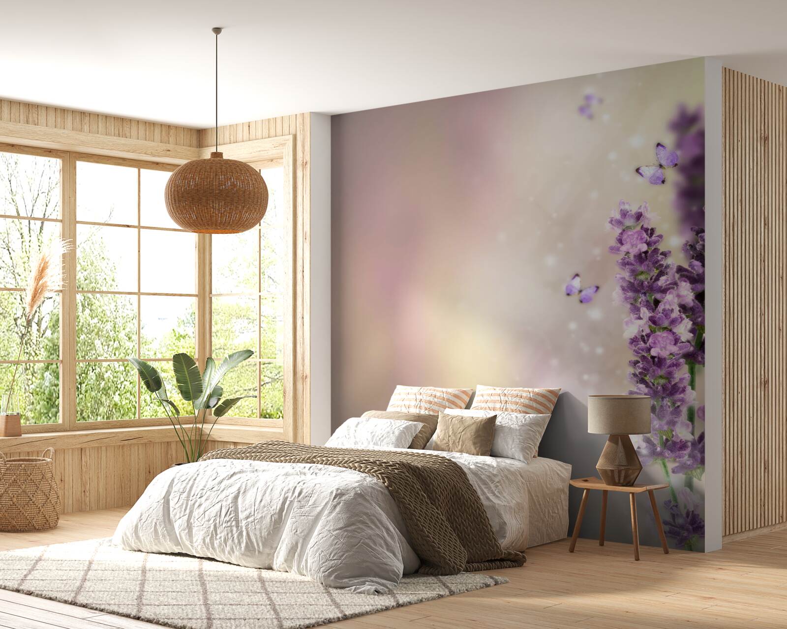 Papier peint la lavande entourée de papillons volants