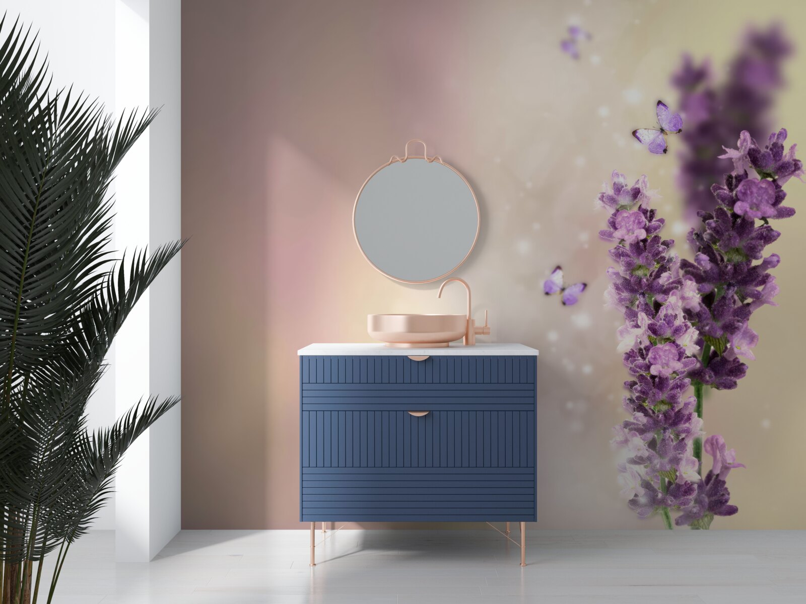 Papier peint la lavande entourée de papillons volants