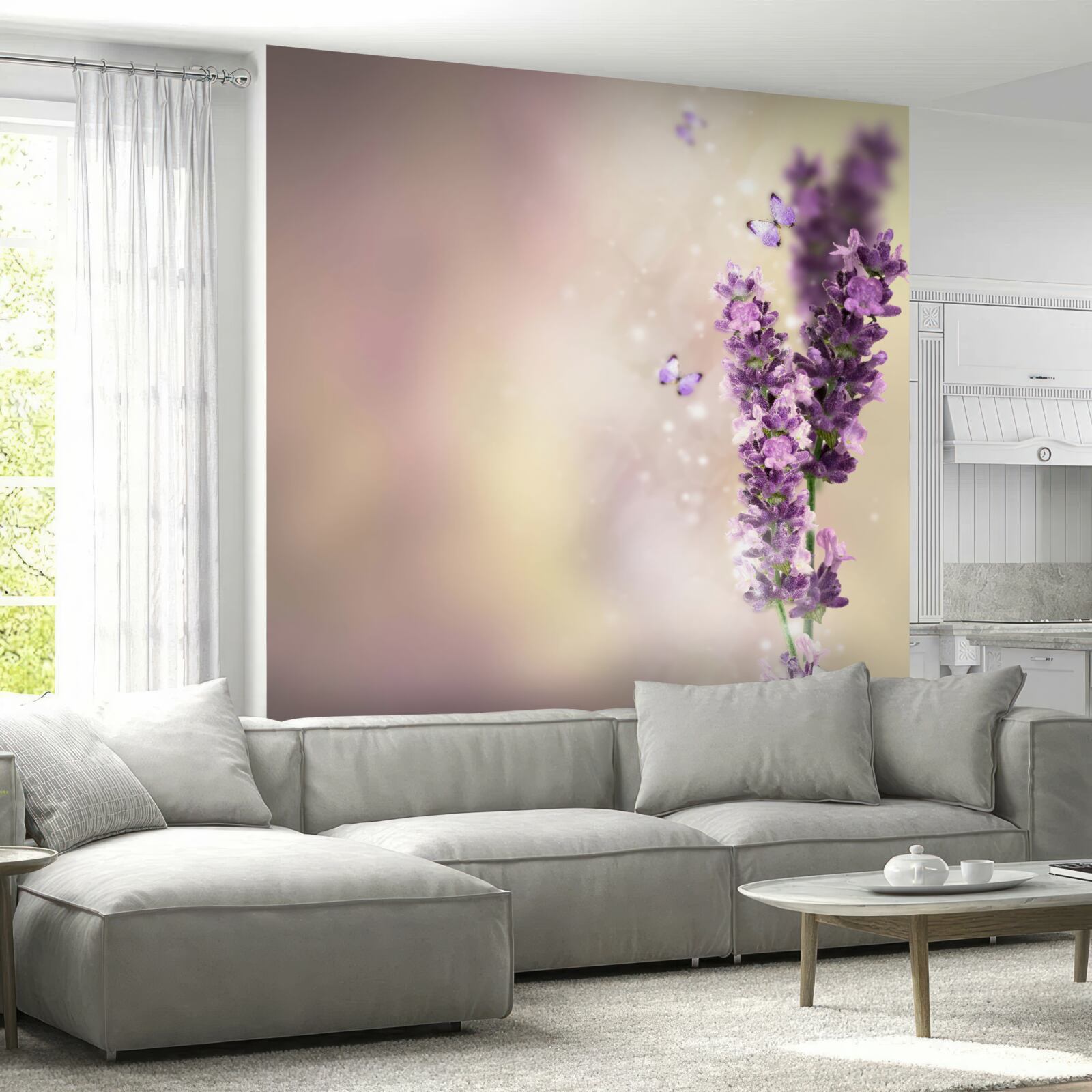 Papier peint la lavande entourée de papillons volants