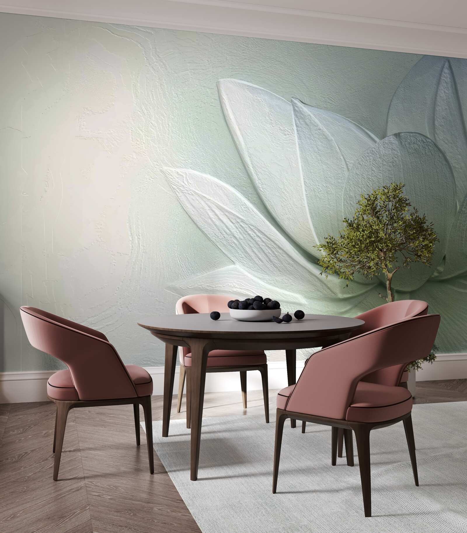 Papier peint fleur majestueuse et étonnante, blanche comme la neige