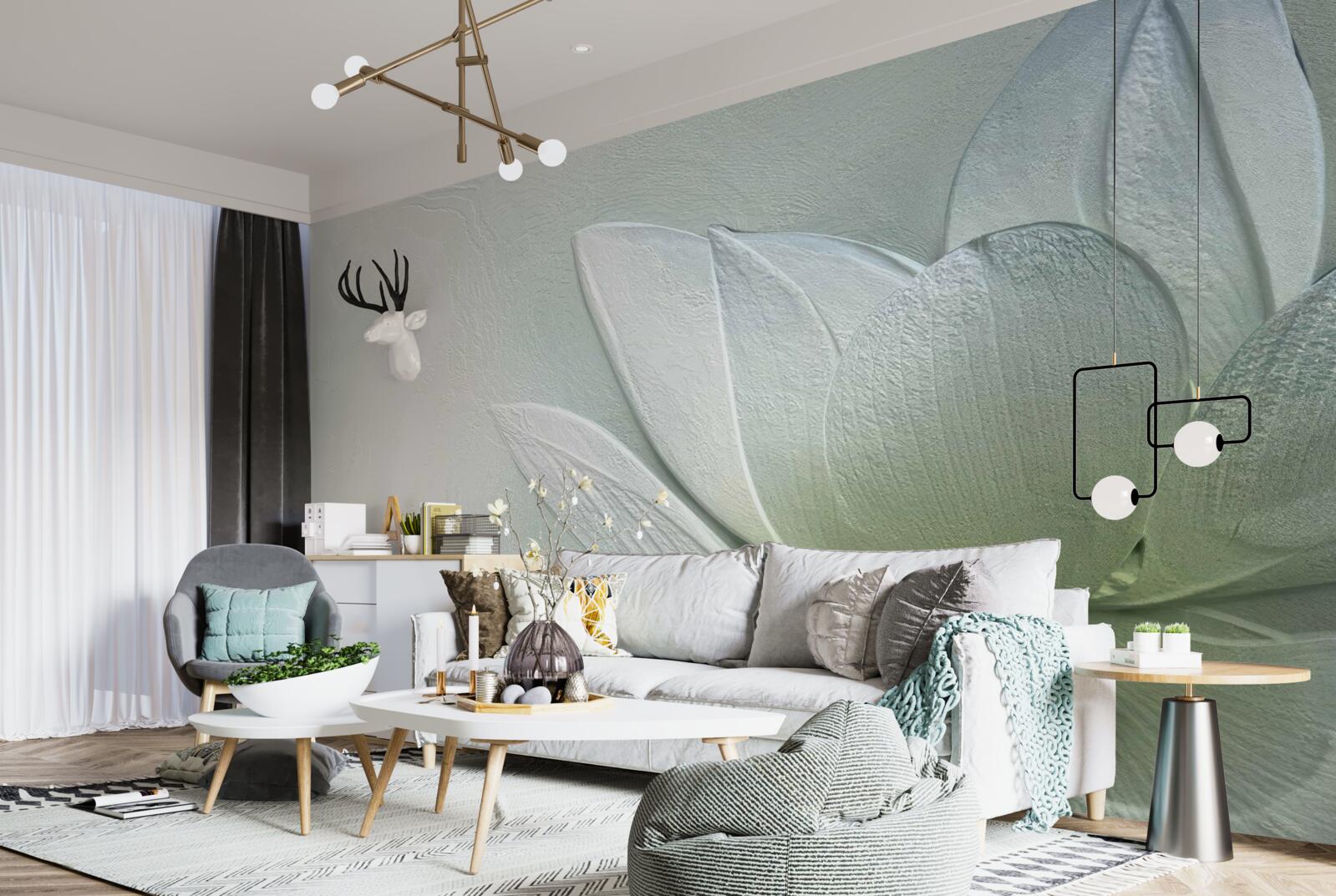 Papier peint fleur majestueuse et étonnante, blanche comme la neige