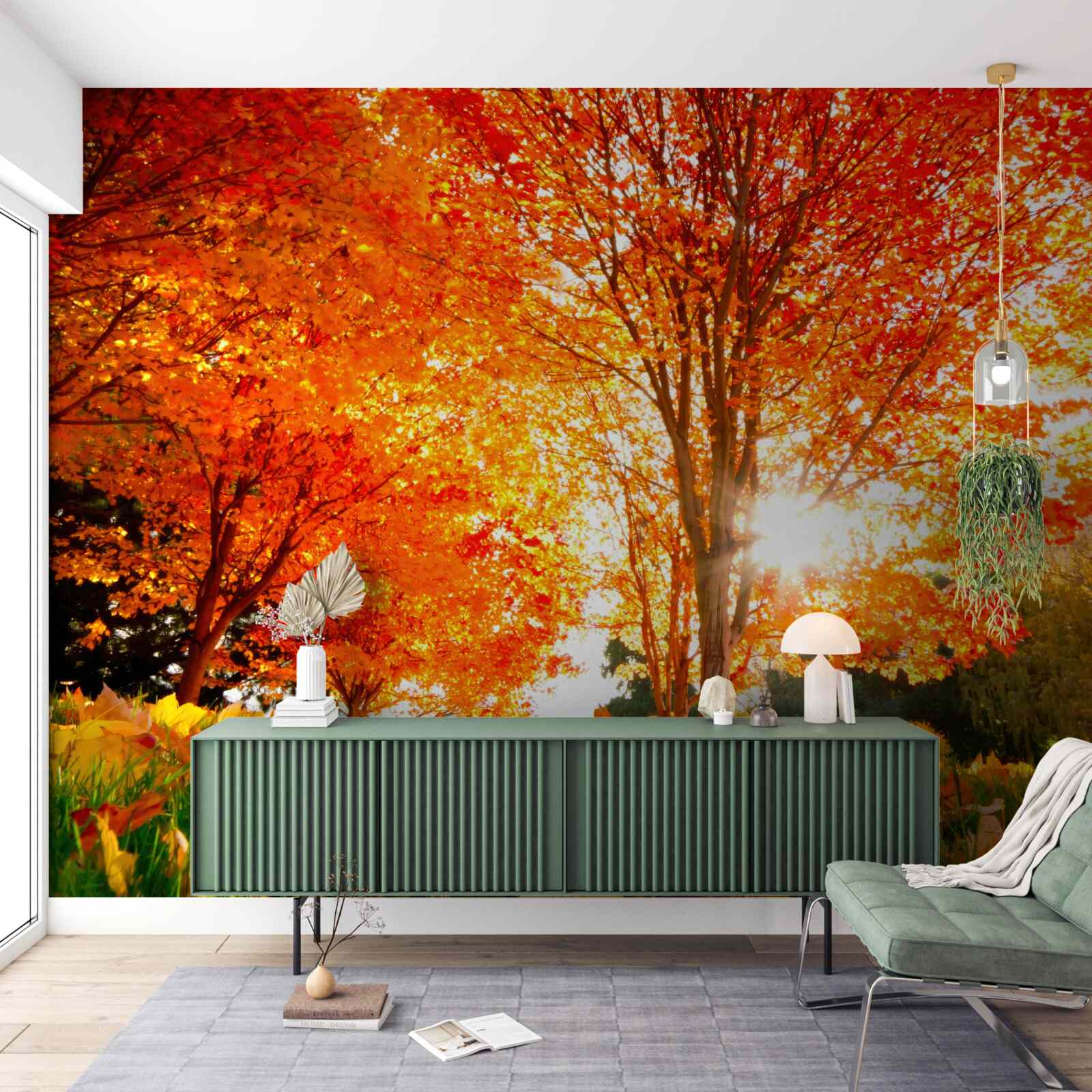 Papier peint forêt aux couleurs de l'automne