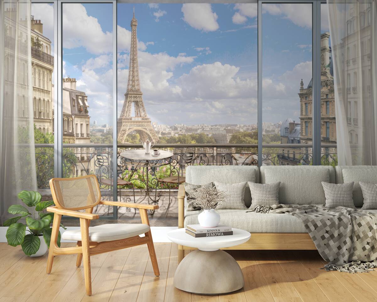 Papier peint vue sur la tour eiffel depuis le balcon