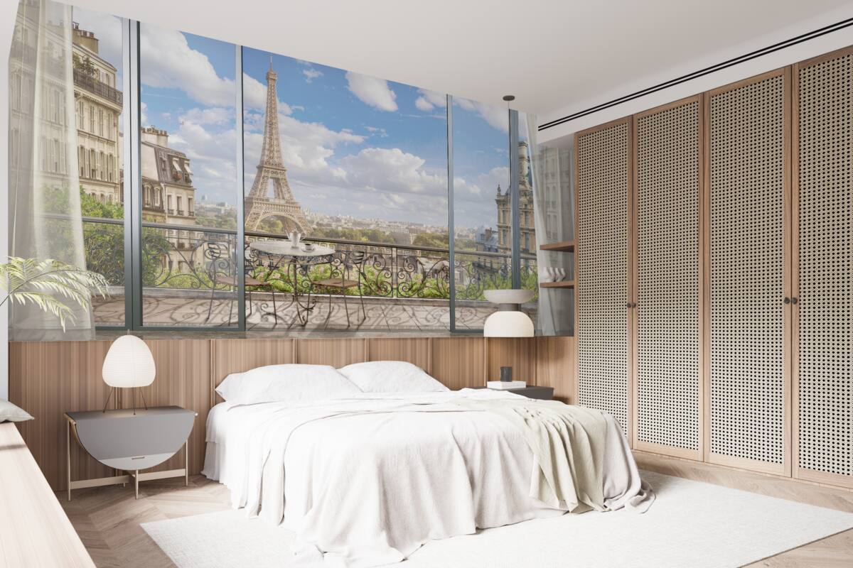 Papier peint vue sur la tour eiffel depuis le balcon