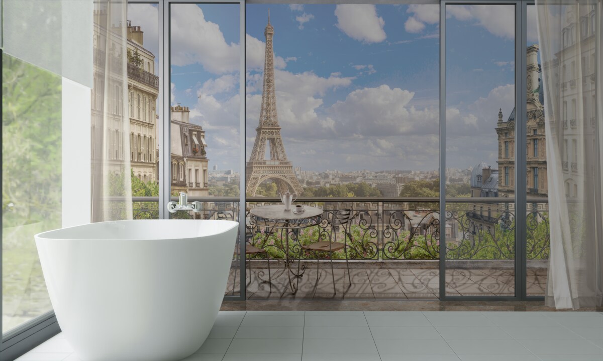 Papier peint vue sur la tour eiffel depuis le balcon