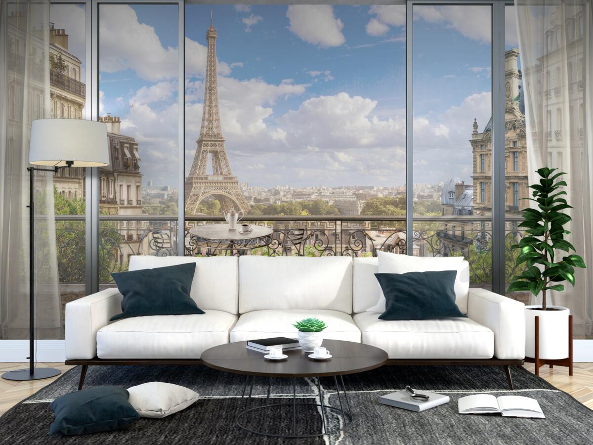 Papier peint vue sur la tour eiffel depuis le balcon