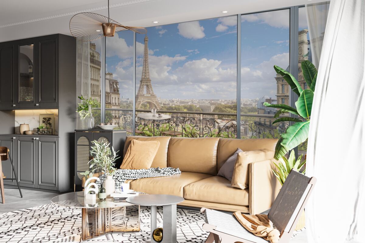 Papier peint vue sur la tour eiffel depuis le balcon