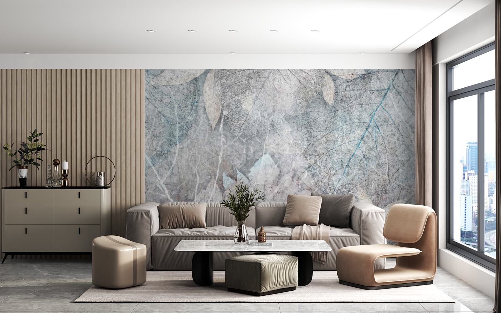 Papier peint collection de plantes séchées sur fond gris