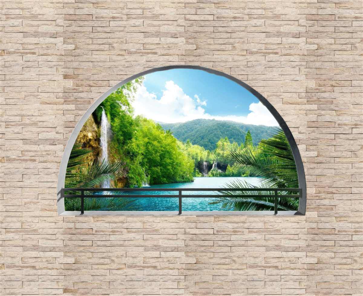 Papier peint un trou dans le mur offrant une vue pittoresque sur la nature