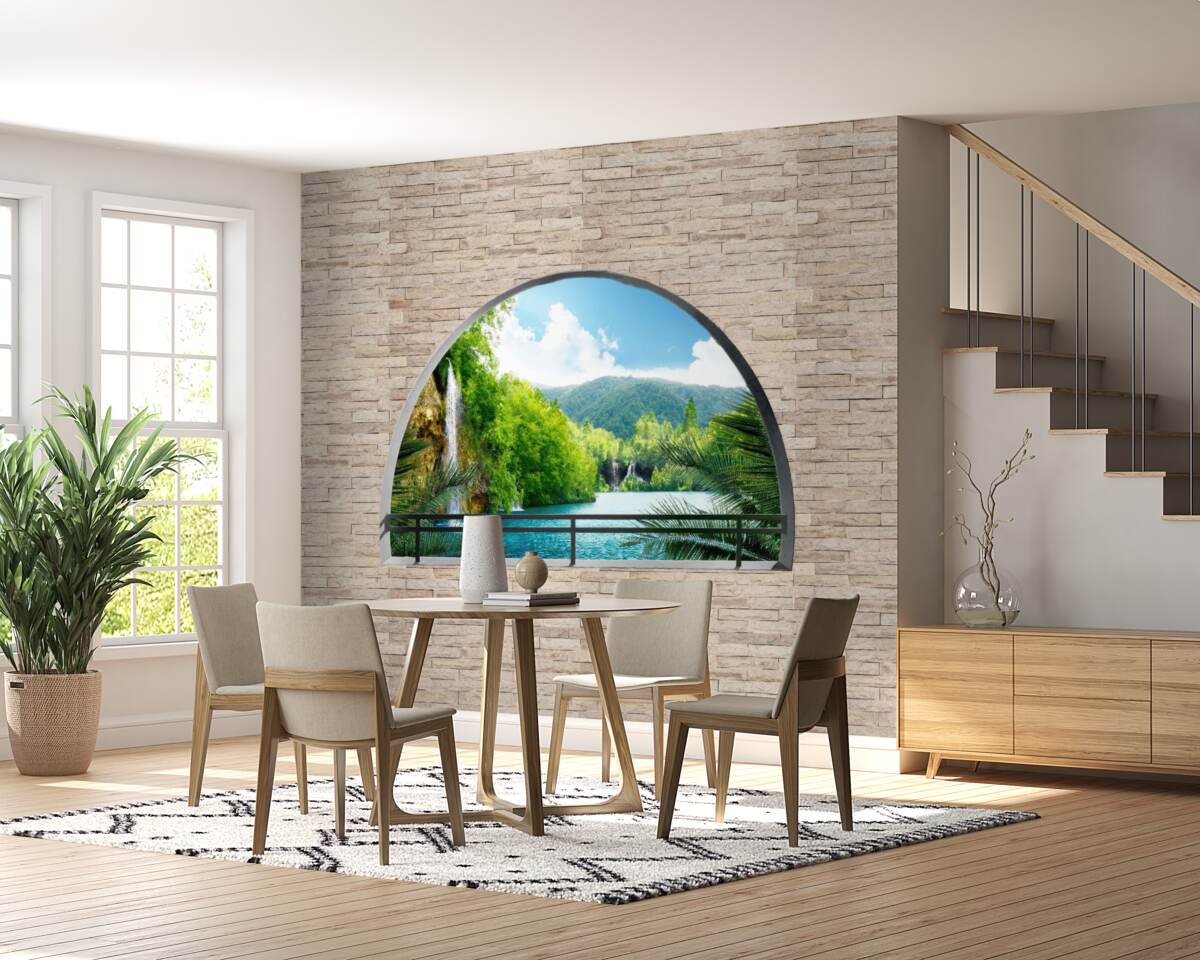 Papier peint un trou dans le mur offrant une vue pittoresque sur la nature