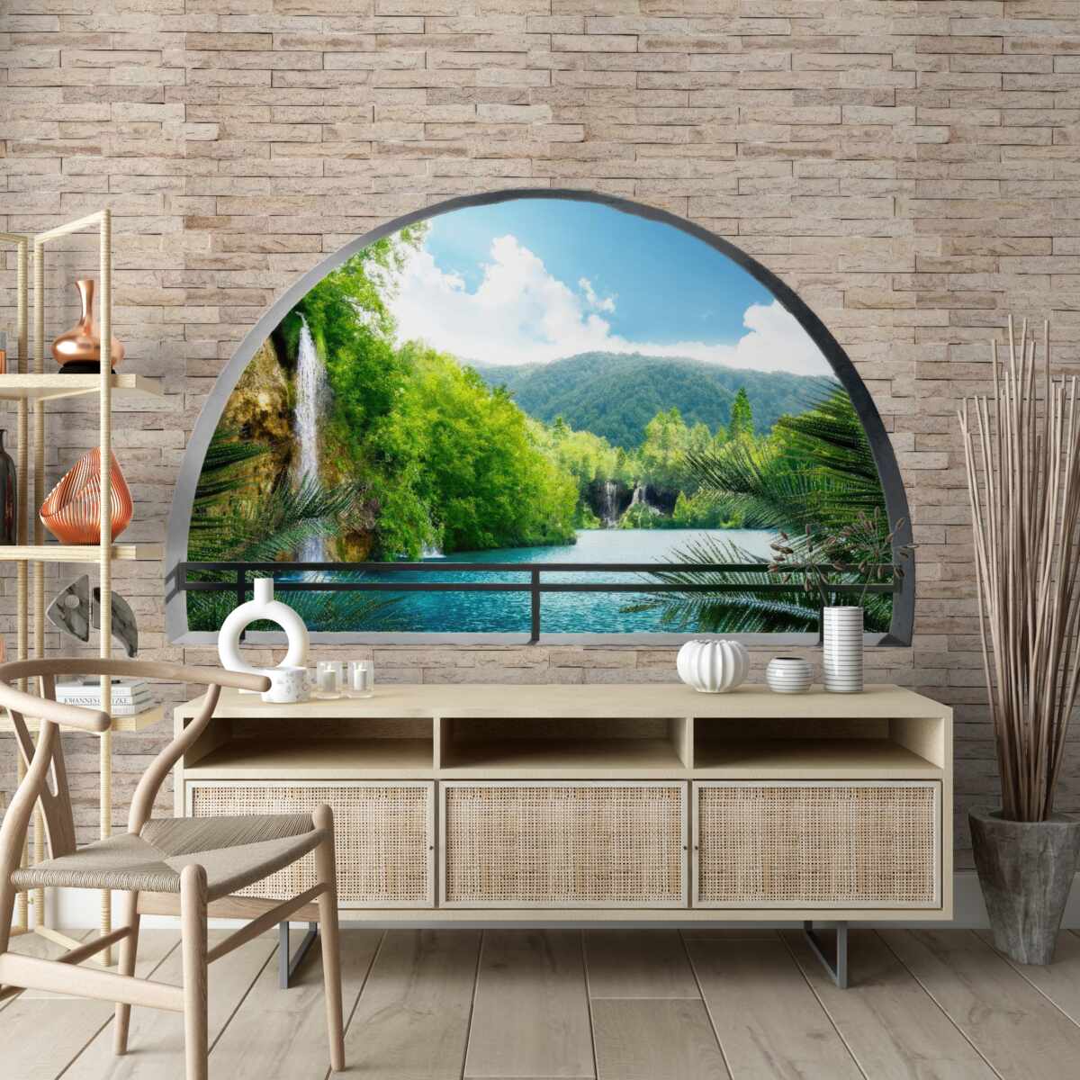 Papier peint un trou dans le mur offrant une vue pittoresque sur la nature