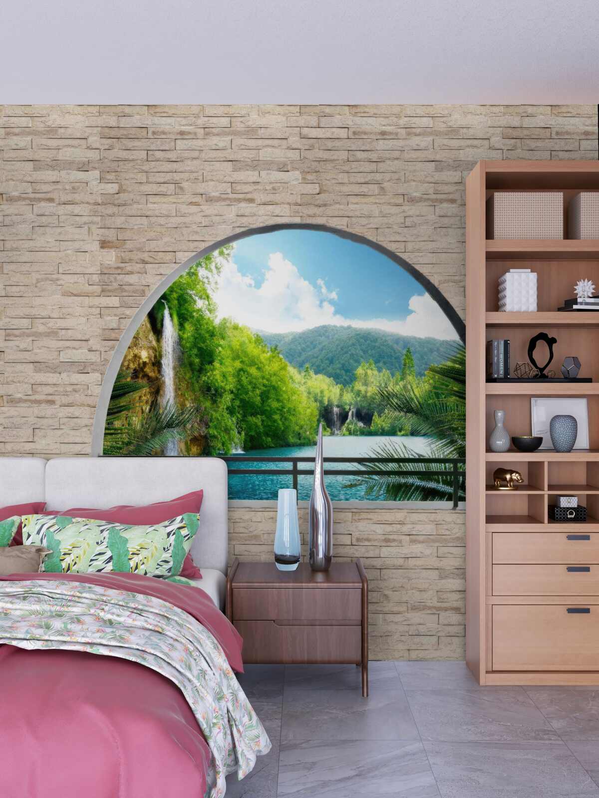 Papier peint un trou dans le mur offrant une vue pittoresque sur la nature