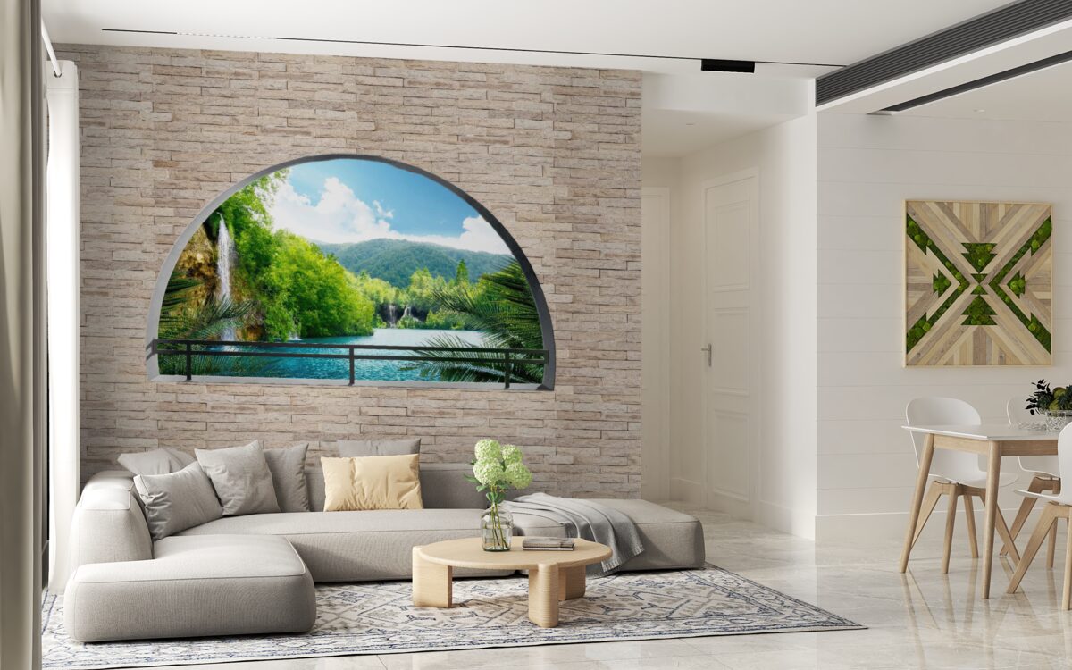 Papier peint un trou dans le mur offrant une vue pittoresque sur la nature