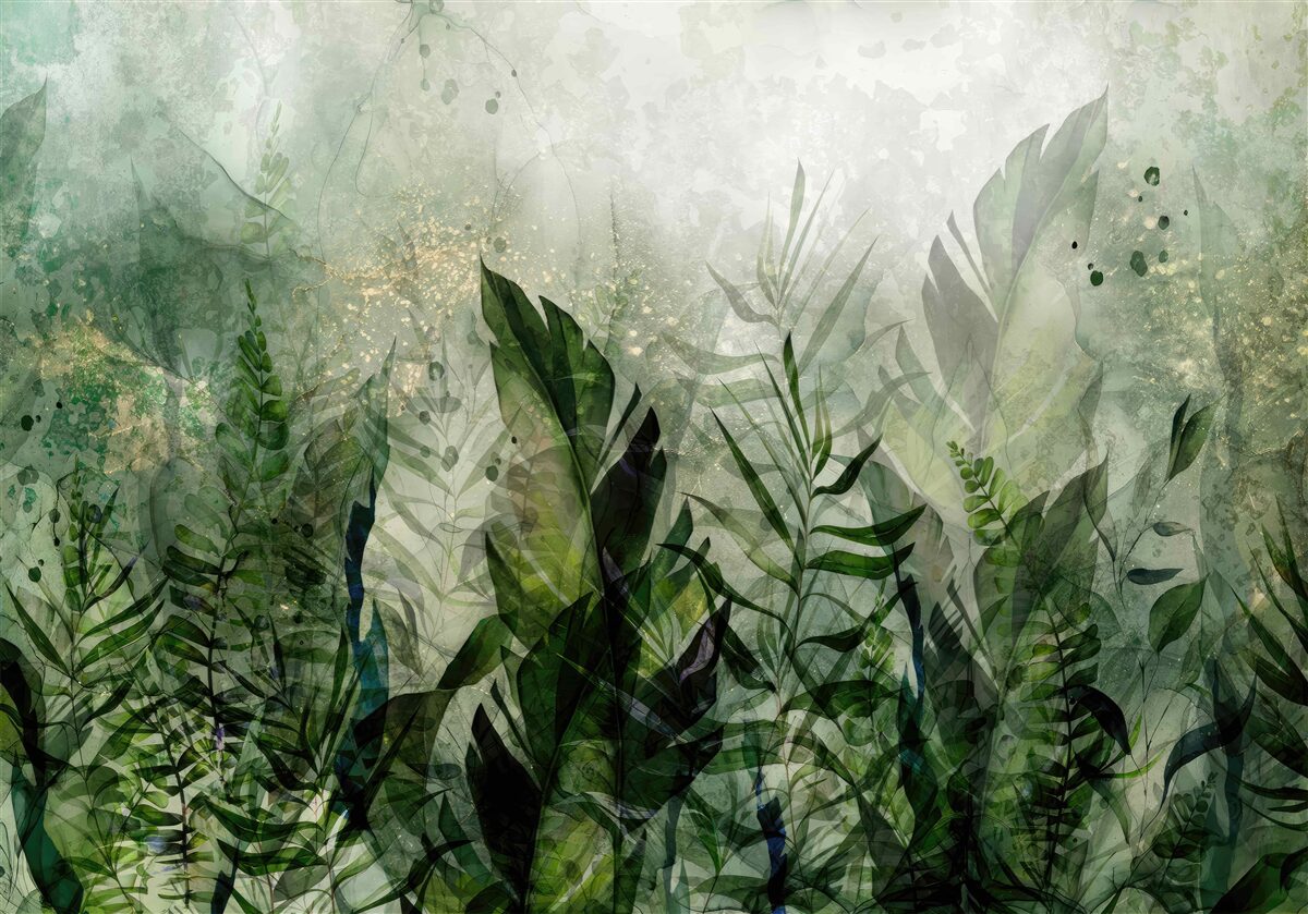 Papier peint feuilles vertes dans un style abstrait