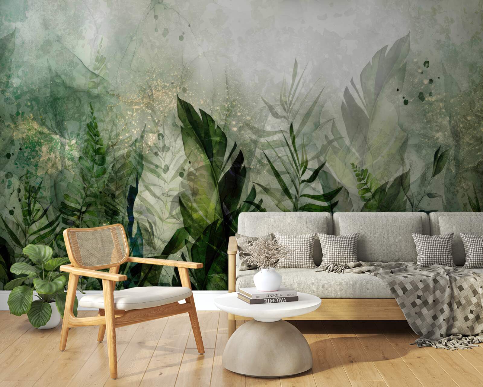 Papier peint feuilles vertes dans un style abstrait