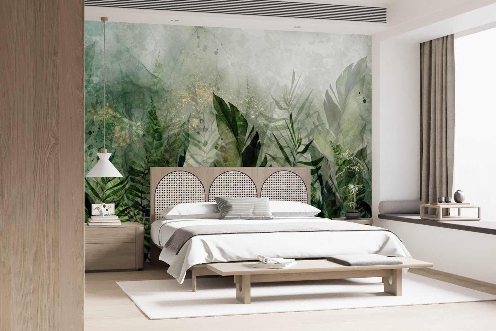 Papier peint feuilles vertes dans un style abstrait