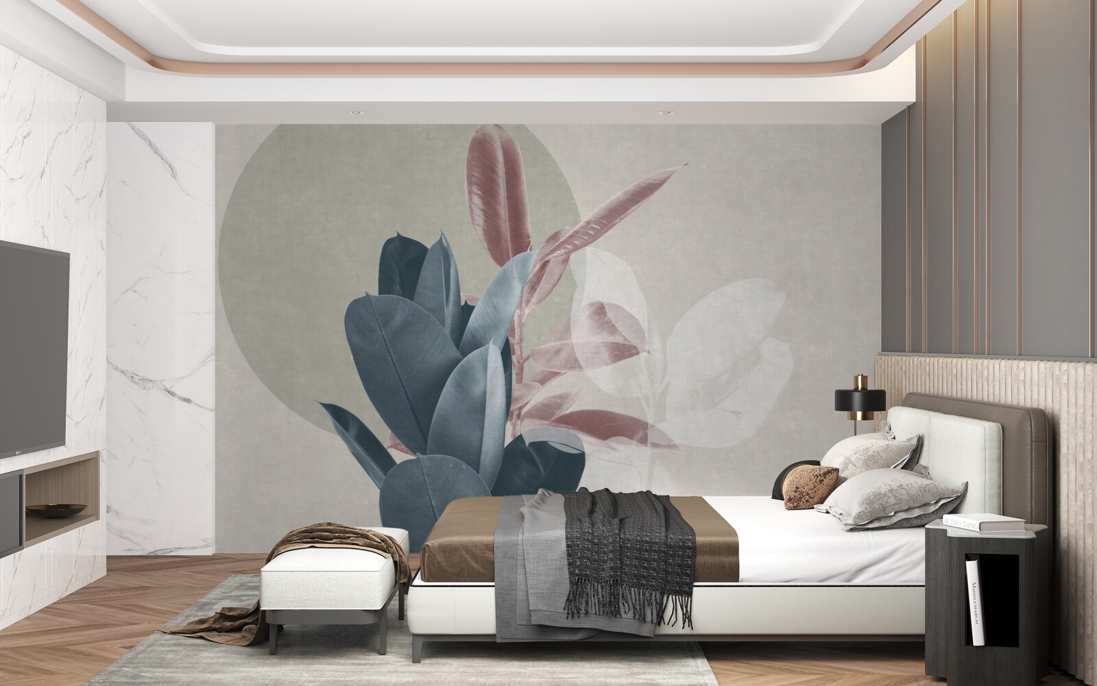 Papier peint figuier contre un mur gris