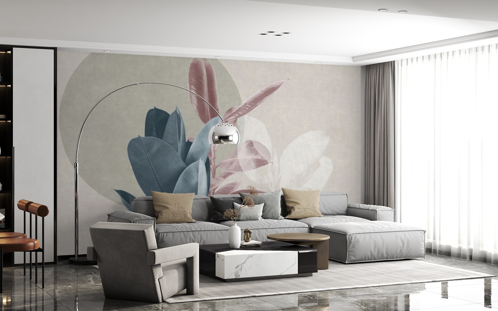 Papier peint figuier contre un mur gris