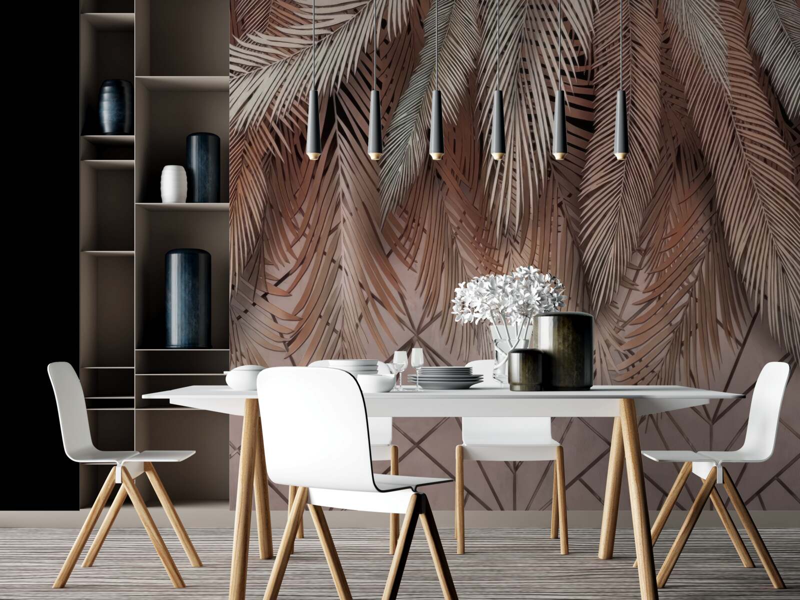 Papier peint motifs géométriques et plumes