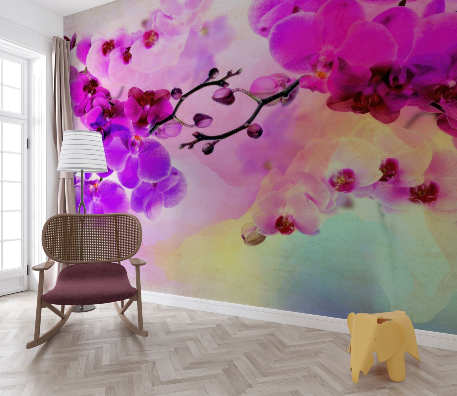 Papier peint des orchidées dans toutes les nuances de l'arc-en-ciel