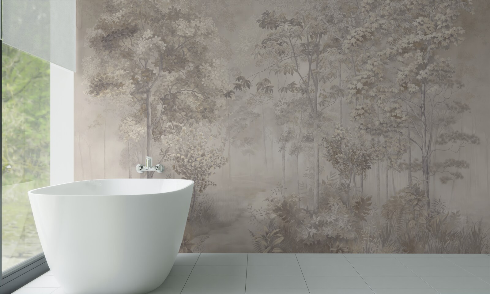 Papier peint bosquet d'arbres élancés