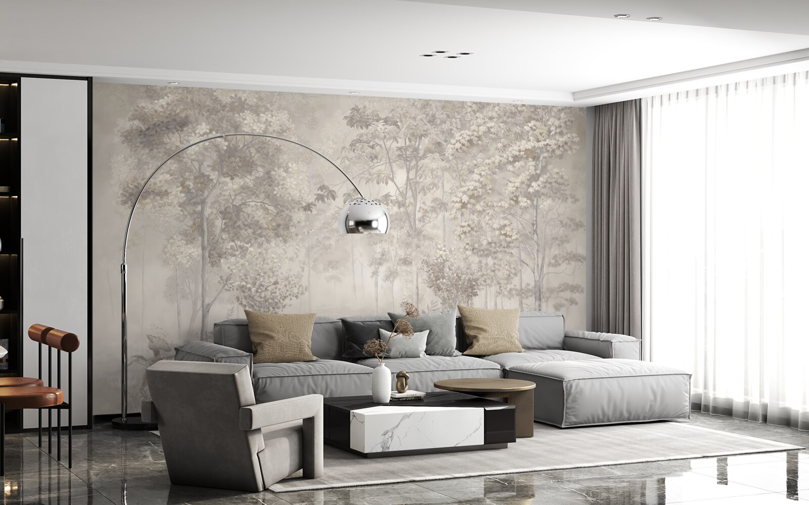 Papier peint bosquet d'arbres élancés