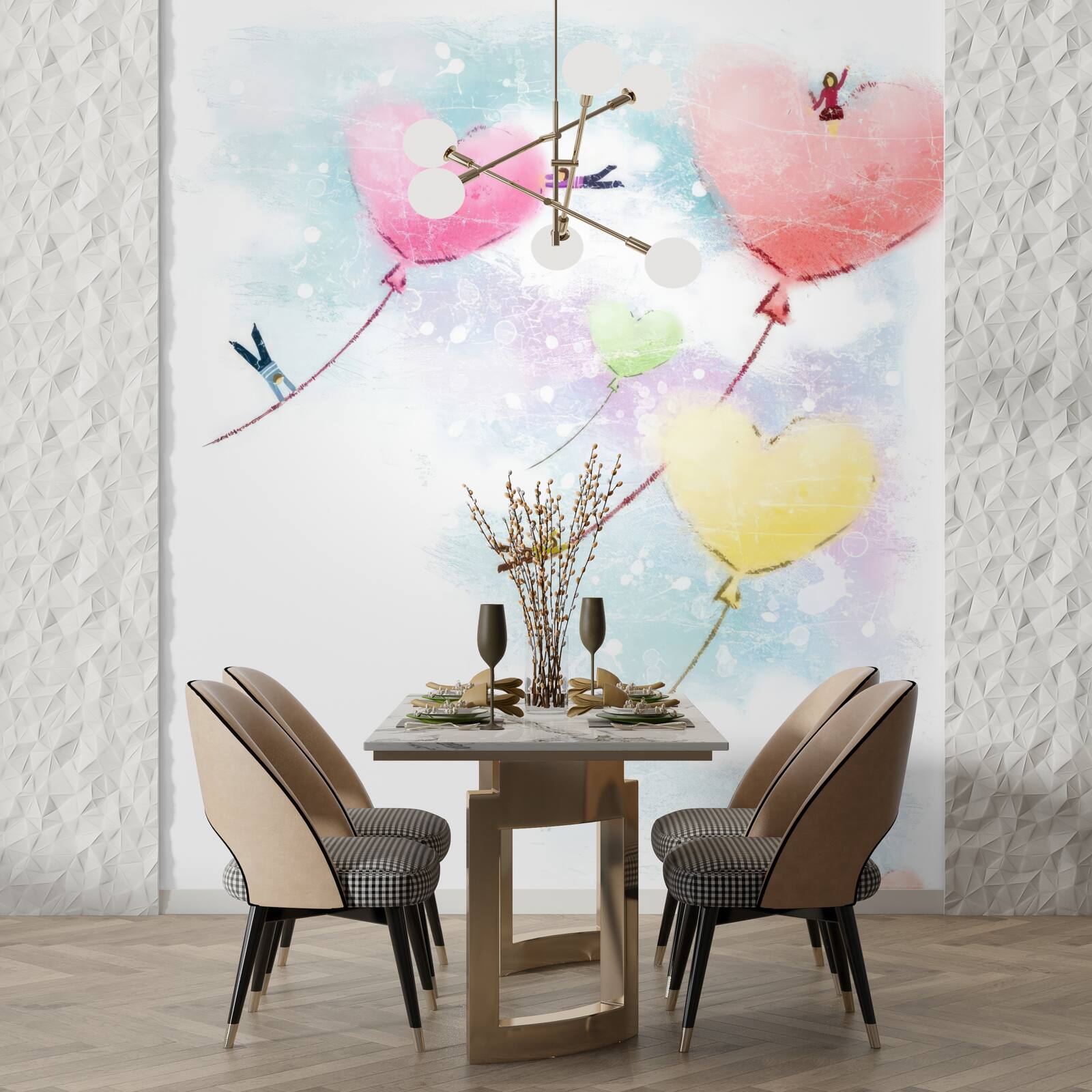 Papier peint les gens volent dans des ballons en forme de cœur